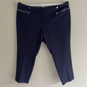 Calvin Klein Dress Pants Woman Plus Size 24 W Silver Metallic Zipper Slacks Navy